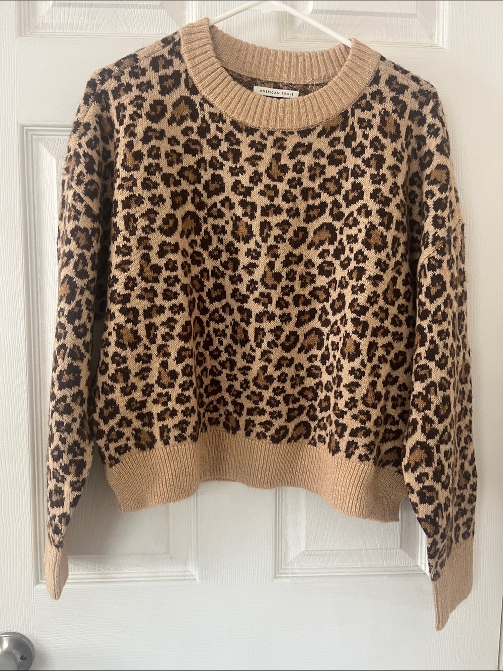 American Eagle Outfitters Leopard Print Crewneck Sweater - Beige/Brown
